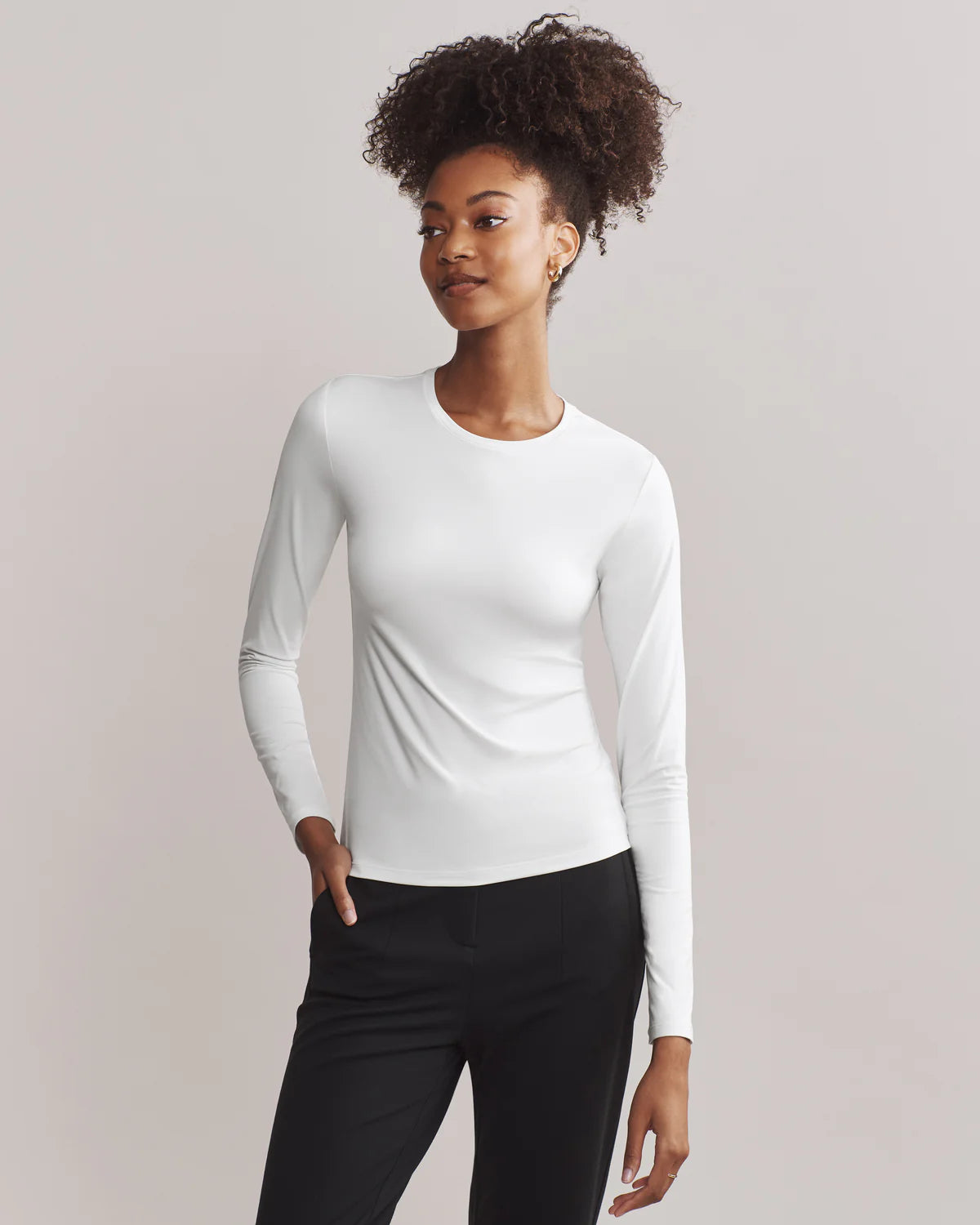 Rhone Women's Ultimate Layer Long Sleeve T-Shirt - Snow White-- Ribbed T-Shirt High Neck Heavyweight Rhone Women's Ultimate Layer Long Sleeve T-Shirt - Snow White-- Ribbed T-Shirt High Neck Heavyweight