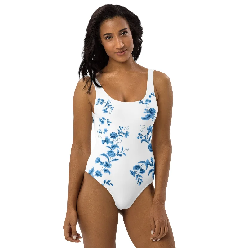 BLUE FLOWER Women's Swimsuit Sleek Full Coverage