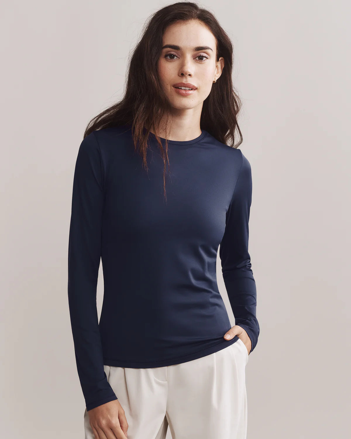 Rhone Women's Ultimate Layer Long Sleeve T-Shirt - Navy Blue-- Anti-Pilling Machine Wash Handmade Rhone Women's Ultimate Layer Long Sleeve T-Shirt - Navy Blue-- Anti-Pilling Machine Wash Handmade