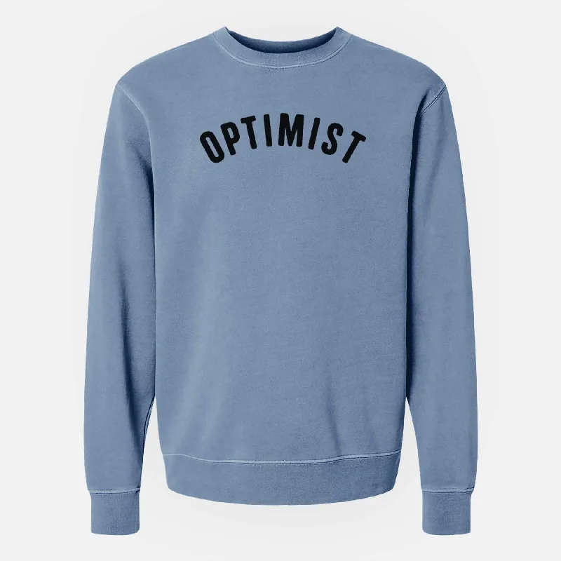 Optimist - Articulate Collection - Unisex Pigment Dyed Crew Sweatshirt Hoodie with Hem Applique Textured Unique Optimist - Articulate Collection - Unisex Pigment Dyed Crew Sweatshirt Hoodie with Hem Applique Textured Unique