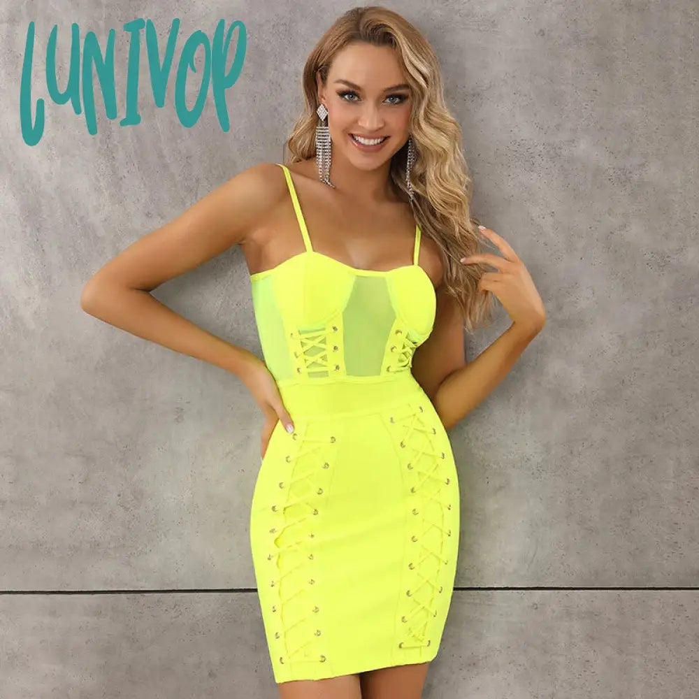 Lunivop Summer Fashion Sexy Sleeveless Mesh Eyelet Neon Yellow Hot Pink Bodycon Bandage Dress Fashion Party Dress Vestido Tunics Bestseller popular Lunivop Summer Fashion Sexy Sleeveless Mesh Eyelet Neon Yellow Hot Pink Bodycon Bandage Dress Fashion Party Dress Vestido Tunics Bestseller popular