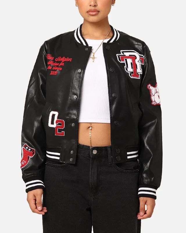 True Religion Women's True Varsity Jacket Black Wash Elasticated Jacket Padded Jacket Insulated Jacket True Religion Women's True Varsity Jacket Black Wash Elasticated Jacket Padded Jacket Insulated Jacket