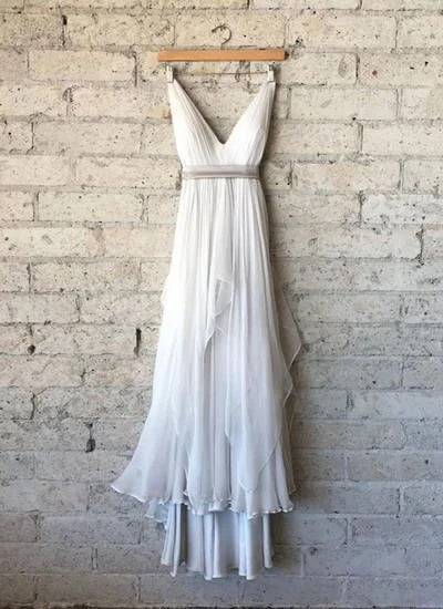 Simple white chiffon deep V neck long prom dress, white party dress cg7101 Tunics Chic fashionable Simple white chiffon deep V neck long prom dress, white party dress cg7101 Tunics Chic fashionable