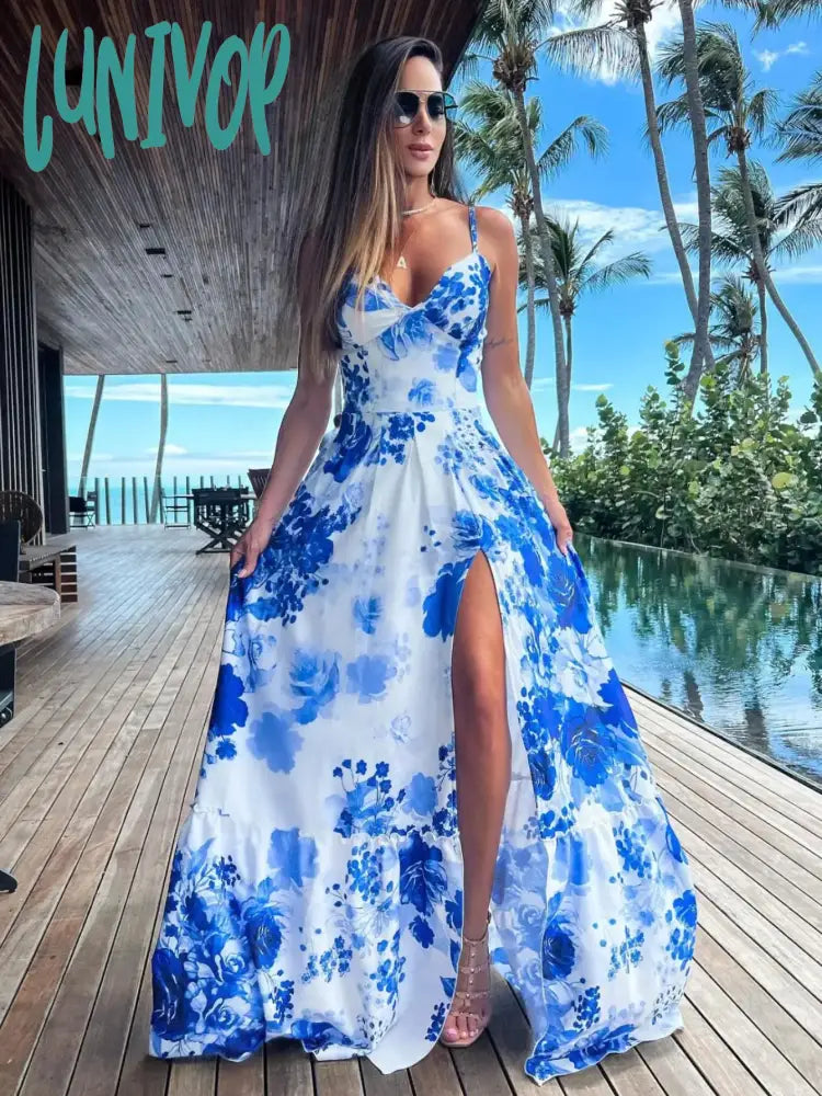 Lunivop Women Summer Floral Long Dress Lace Up Sling Party Dresses Slit Irregular Hem Ladies Hollow Out V-Neck Print Beach Vestidos Bodycon Fitted Nightout Lunivop Women Summer Floral Long Dress Lace Up Sling Party Dresses Slit Irregular Hem Ladies Hollow Out V-Neck Print Beach Vestidos Bodycon Fitted Nightout
