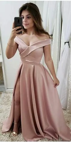 Simple Pink Satin Side Slit Prom Dress Custom Made Off Shoulder School Dance Dresses Fashion Long Evening Party Dresses cg6843 High-Low Hemline Casual Simple Pink Satin Side Slit Prom Dress Custom Made Off Shoulder School Dance Dresses Fashion Long Evening Party Dresses cg6843 High-Low Hemline Casual