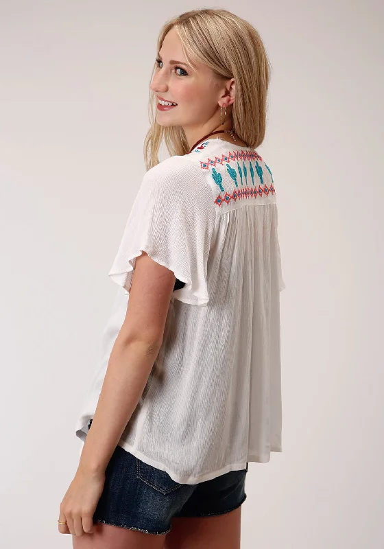 Roper Womens Ivory Rayon/Nylon Crepe Cardigan S/S Blouse Cotton Fabric Linen Fabric Terry Fabric Roper Womens Ivory Rayon/Nylon Crepe Cardigan S/S Blouse Cotton Fabric Linen Fabric Terry Fabric