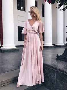 Pink Party Dress, Flutter Sleeve Dress, Boho Gown, Bridesmaid Long prom Dress, Elegant Women Dress cg6979 Tunics Stylish modern Pink Party Dress, Flutter Sleeve Dress, Boho Gown, Bridesmaid Long prom Dress, Elegant Women Dress cg6979 Tunics Stylish modern