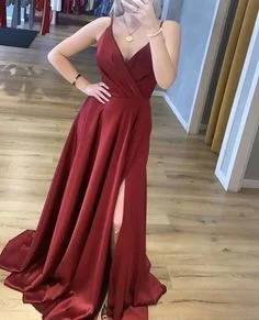 Charming V neck Burgundy Prom Dresses, Side Slit Evening Party Dress cg7123 Tunics Timeless classic Charming V neck Burgundy Prom Dresses, Side Slit Evening Party Dress cg7123 Tunics Timeless classic