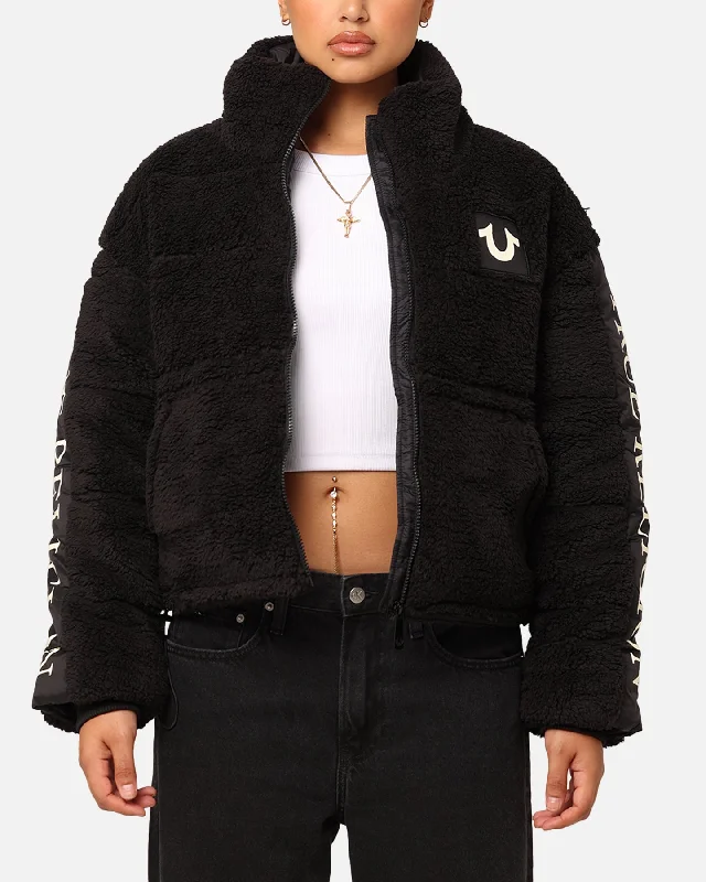 True Religion Women's Panelled Puffer Jacket Jet Black Hooded Jacket Caped Jacket Shawl Collar Jacket True Religion Women's Panelled Puffer Jacket Jet Black Hooded Jacket Caped Jacket Shawl Collar Jacket