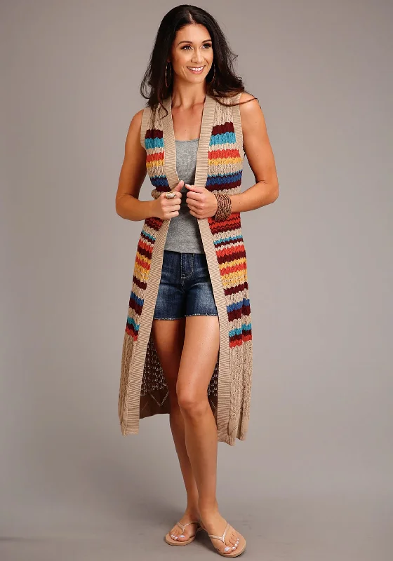 Stetson Womens Multi-Color 100% Cotton Open Weave Striped Cardigan Boat Neck Shawl Collar Notched Collar Stetson Womens Multi-Color 100% Cotton Open Weave Striped Cardigan Boat Neck Shawl Collar Notched Collar