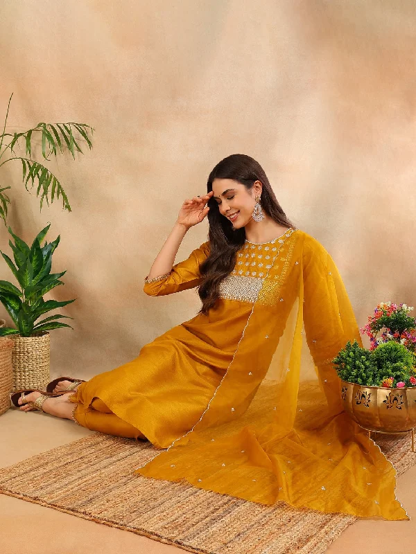Women's Poly Silk Yoke Design Sequinned Kurta Pants With Dupatta - Ahika Elegant Palazzo Trousers Women's Poly Silk Yoke Design Sequinned Kurta Pants With Dupatta - Ahika Elegant Palazzo Trousers